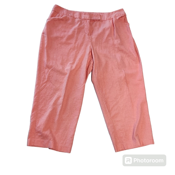 Pierre Cardin Women's Coral Linen & Rayon Blend Pocketed Capri Pants Size 16 - Picture 11 of 11